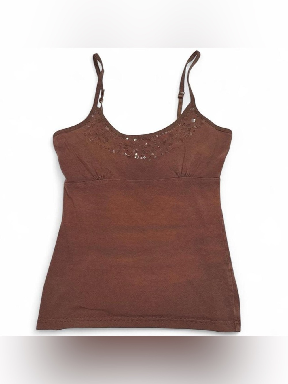 Brown Sequin Scoop Neck Spaghetti Strap Camisole